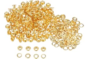 HARFINGTON 300set Grommets Kit Metal Eyelets 4mm 1/6" Hole Tiny Grommet with Washers for Shoes Clothes Belt Tag Bag Fabric Leather DIY Project, Gold Tone