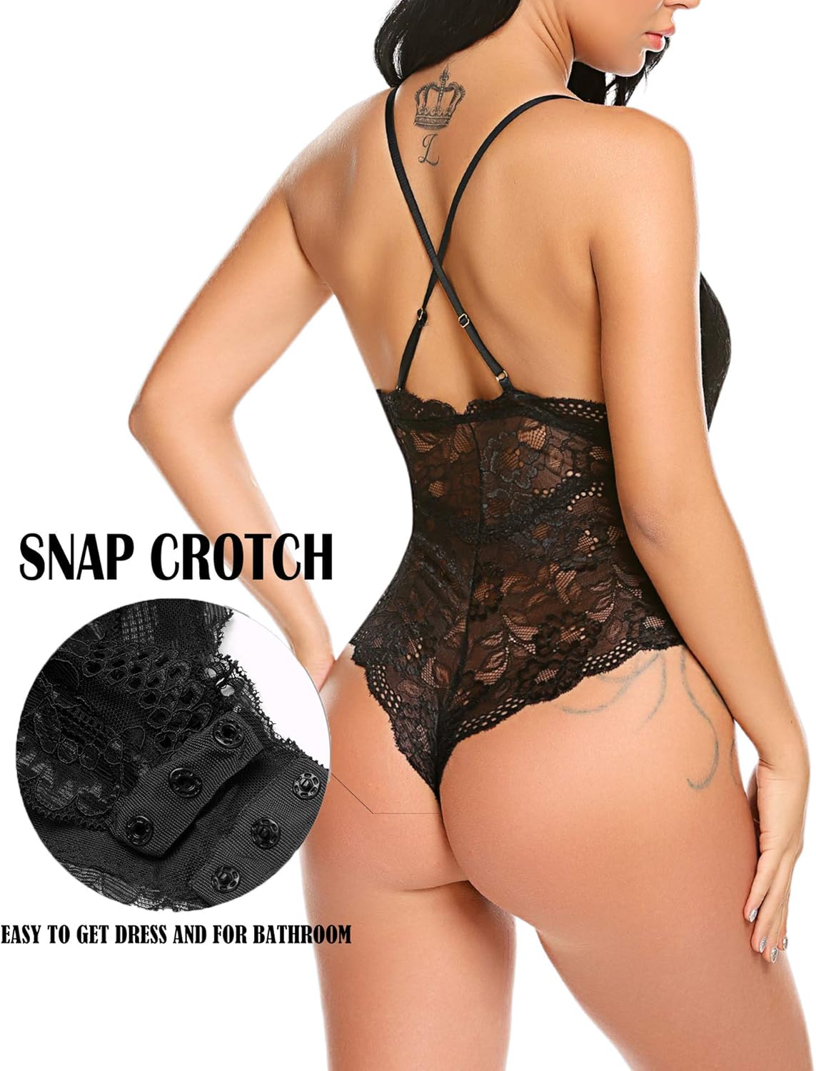 Avidlove Women Snap Crotch Lingerie Sexy Lace Bodysuit Deep V Teddy One Piece Lace Babydoll at  Women’s Clothing store
