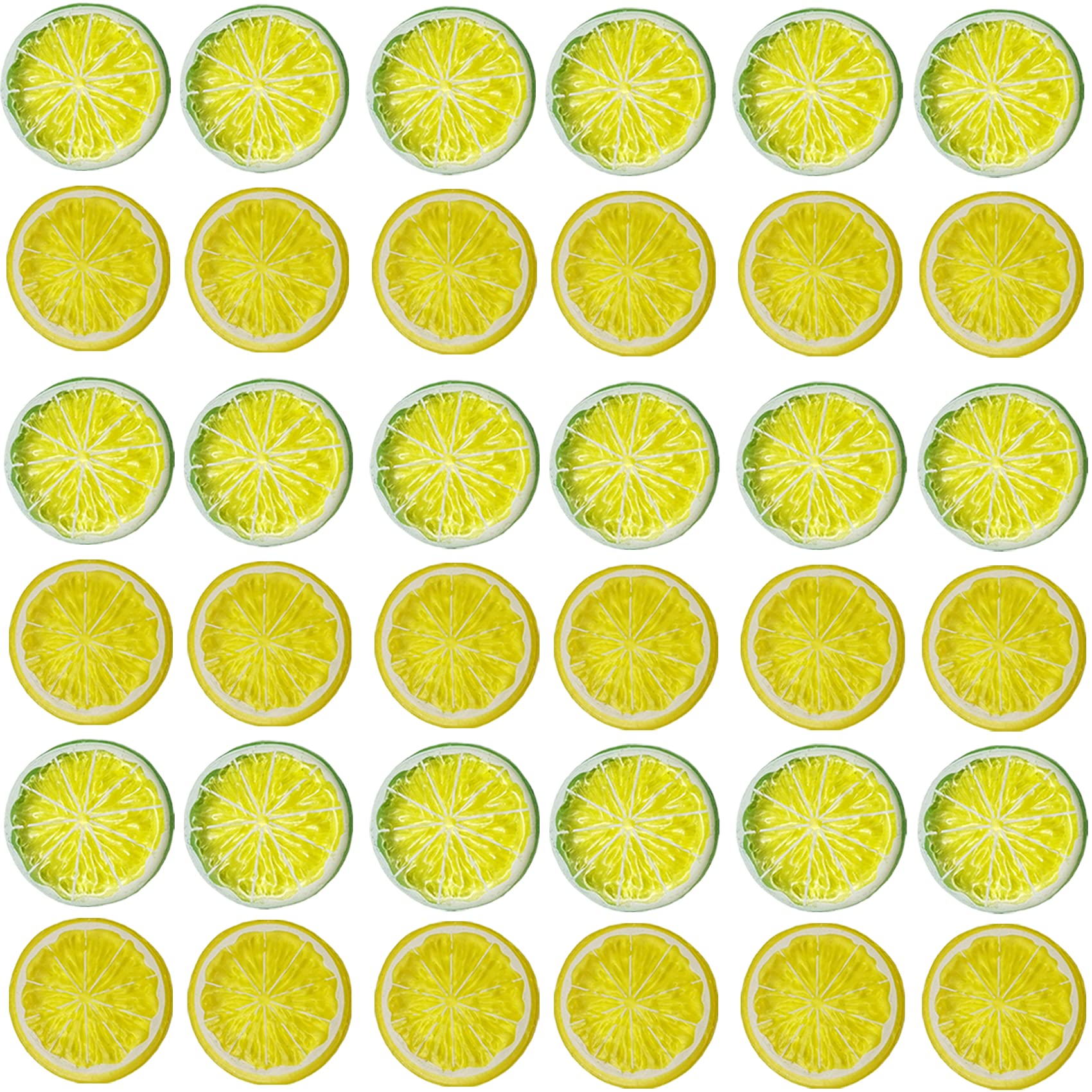Photo 1 of RONYOUNG 40PCS Simulation Lemon Slices Plastic Fake Artificial Fruit Mini Small Model Party Kitchen Wedding Decoration Slices Lifelike Decorative Fake Fruit (Yellow and Green)