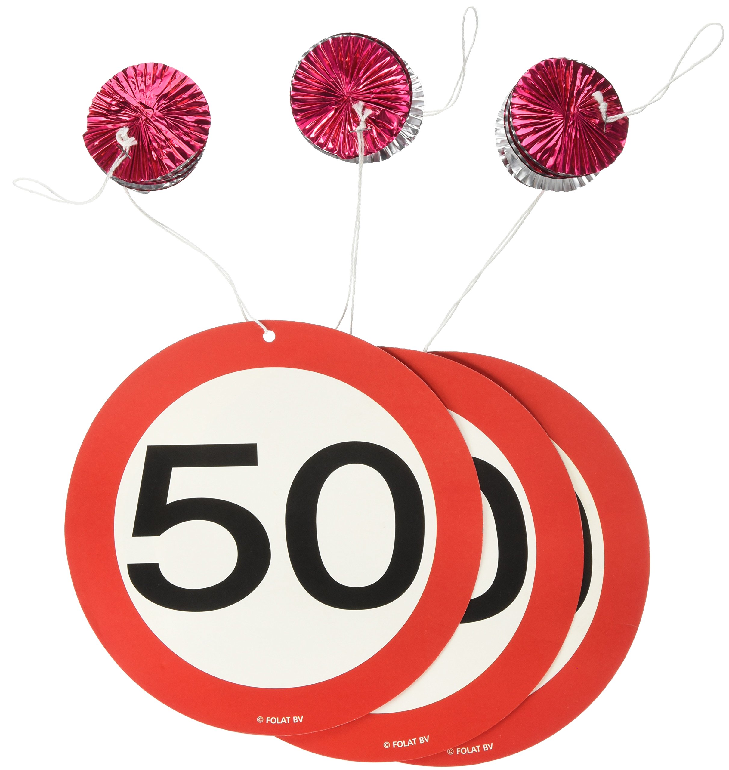 Traffic Sign 50th Party Hanging decor Pack of 3, 3 Traffic Sign Designs on foil spiral hanging decorations