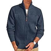 Runcati Mens Quarter Zip Sweater Mock Neck Pullover Ribbed Knit Casual Lightweight Polo Sweaters