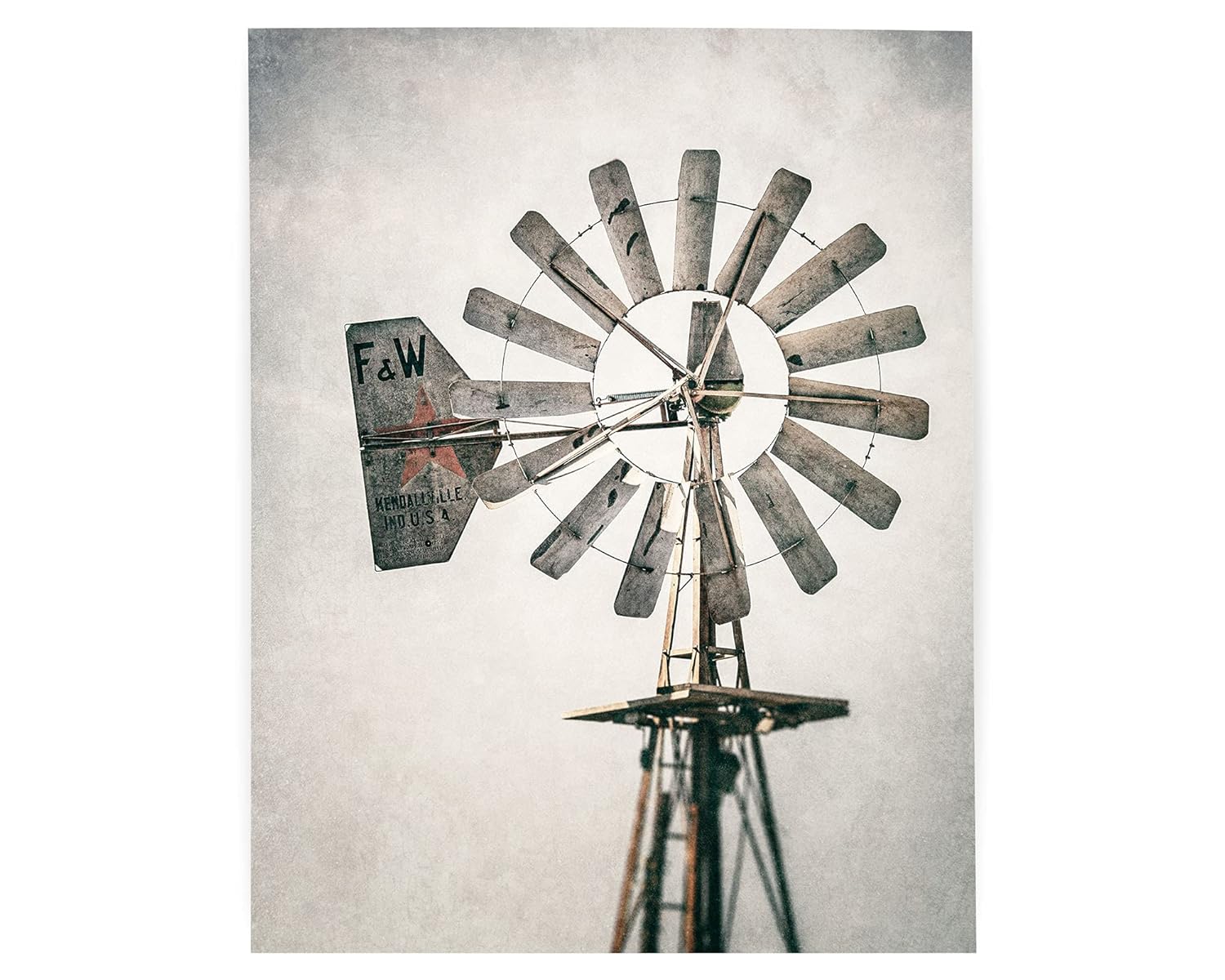 Industrial Farmhouse Wall Art Windmill Print (Not Framed). Rustic Country Farm