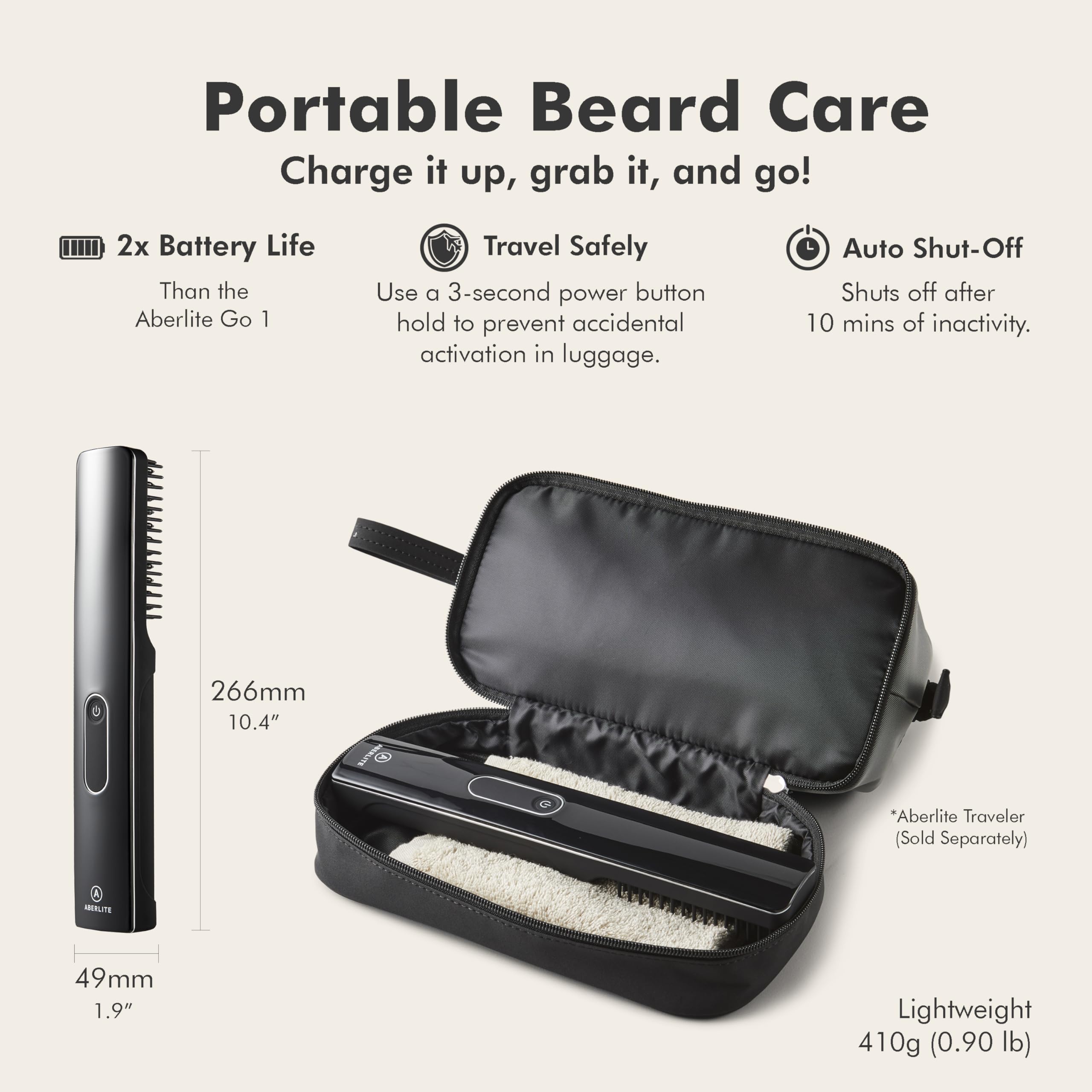 Aberlite Go 2 - Cordless Beard & Hair Straightener - Pain-Free Anti-Scald Comb Tooth - Advanced Ionic Conditioning - Wireless Straightener Heated Brush Comb- for All Beard Types