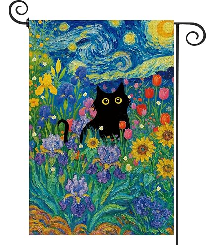 Bandiera Da Giardino BLKWHT Estate Gatto Girasole | 30,5x45,7 Cm | Doppia Faccia In Iuta