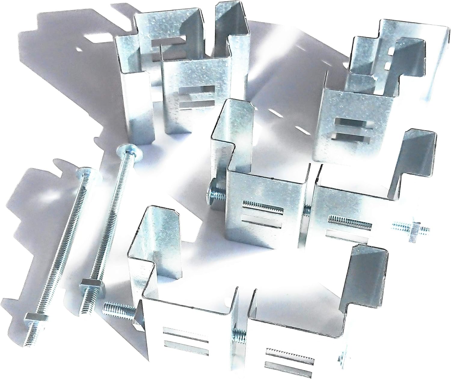 Postfix® Slotted Concrete Fence Post Brackets, Fit 4" x 4" Posts, 4 SETS, Clamp On, NO Drilling!, GALVANISED SILVER