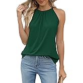 Bashafo Summer Halter Tank Tops for Women Loose Fit Pleated Tie Back Sleeveless Tops Casual