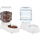Amazon Basics Automatic Pet Water Dispenser and Gravity Food Feeder Set for Cat and Dog, Easy to Clean, 6-Pound Food Capacity, 1-Gallon, Small, Gray, Pack of 2