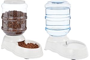 Amazon Basics Automatic Dog Cat Water Dispenser Gravity Feeder Set, Pack of 2, Small, 6-Pound Food Capacity, 1-Gallon, Gray