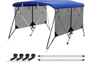 Leader Accessories 3 Bow 4 Bow Bimini Top Cover for Boat with Mesh Sidewalls Includes 4 Straps 2 Rear Support Poles Storage Boot 1" Aluminum Frame (Blue, 4 Bow 67"-72" W)