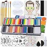 OPHIR 41 Colors Face Painting Kit Professional, 5.14 oz Water Activated Body Paint with Practice Boards, Stencils, Brushes, Sponges & Gem Stickers for Summer Camp, Pool Party, Halloween Stage Makeup
