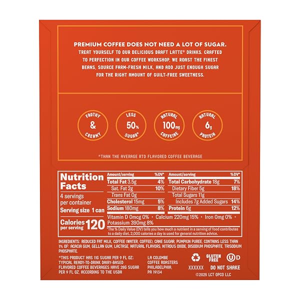 LA COLOMBE, COFFEE DRAFT LATTE PUMPKIN SPICE, 4 COUNT, 9 FL OZ