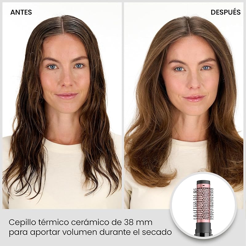 Cepillo de aire Perfect Finish – Peinados perfecto, 3 accesorios para Alisar, Agregar Volumen y Dar forma, 2 ajustes de calor + Aire frío, Tecnología iónica antiencrespamiento, AS126E