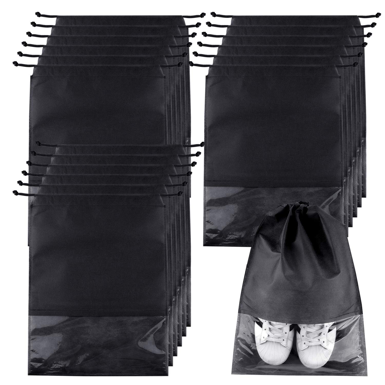 TUPARKA 18 Pcs Travel Shoe Bags, Portable Large Medium Shoe Organizer Pouch Non-Woven Dust Proof Drawstring Shoes Storage Bags with Transparent Slot for Men and Women