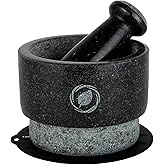 Laevo Mortar and Pestle Large Set - Black Granite Stone Spice Grinder, 2.1 Cup Capacity, 5.5 Inches - Reversible Molcajete Me