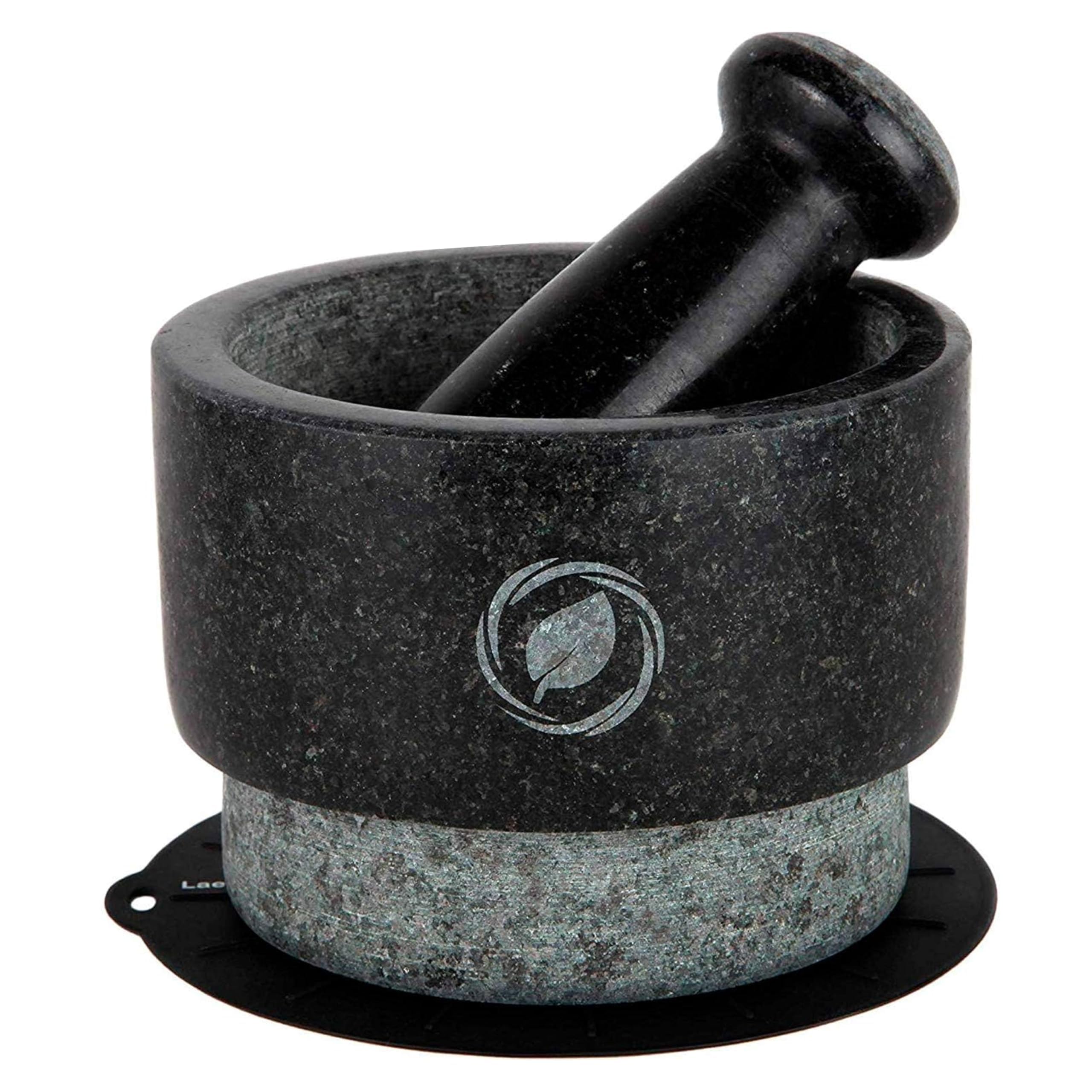 Photo 1 of *****Missing Pestle*******Laevo Mortar and Pestle Large Set - Black Granite Stone Spice Grinder, 2.1 Cup Capacity, 5.5 Inches - Reversible Molcajete Mexicano - Guacamole, Spices - Large Mortar and Pestles Set