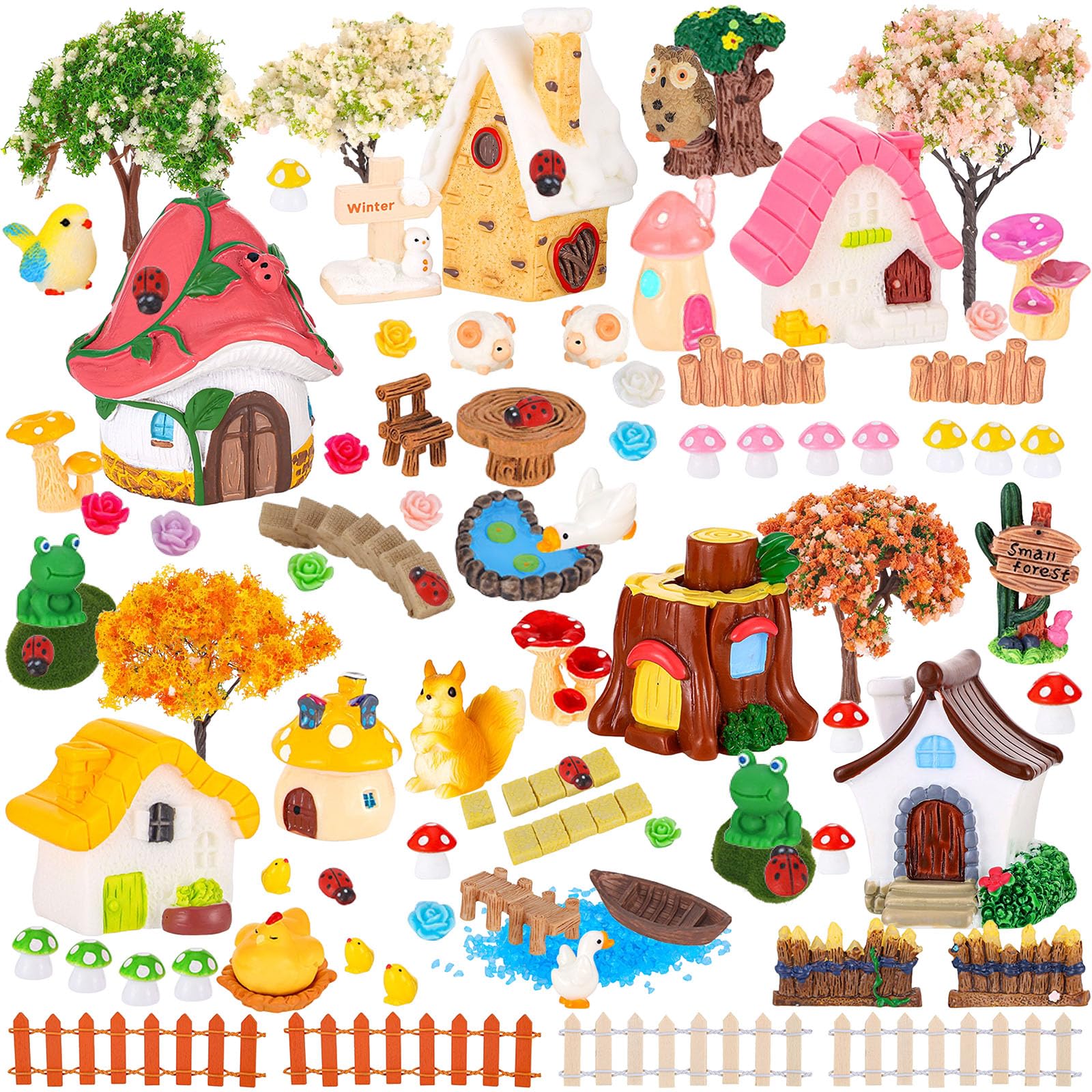 Photo 1 of 118 PCS Mini Fairy Garden Accessories Kit Cute Miniature Garden Decorations Set Tiny Figurines for DIY Micro Landscape Terrarium Dollhouse Succulent Craft Decor Potted Horticulture Ornaments