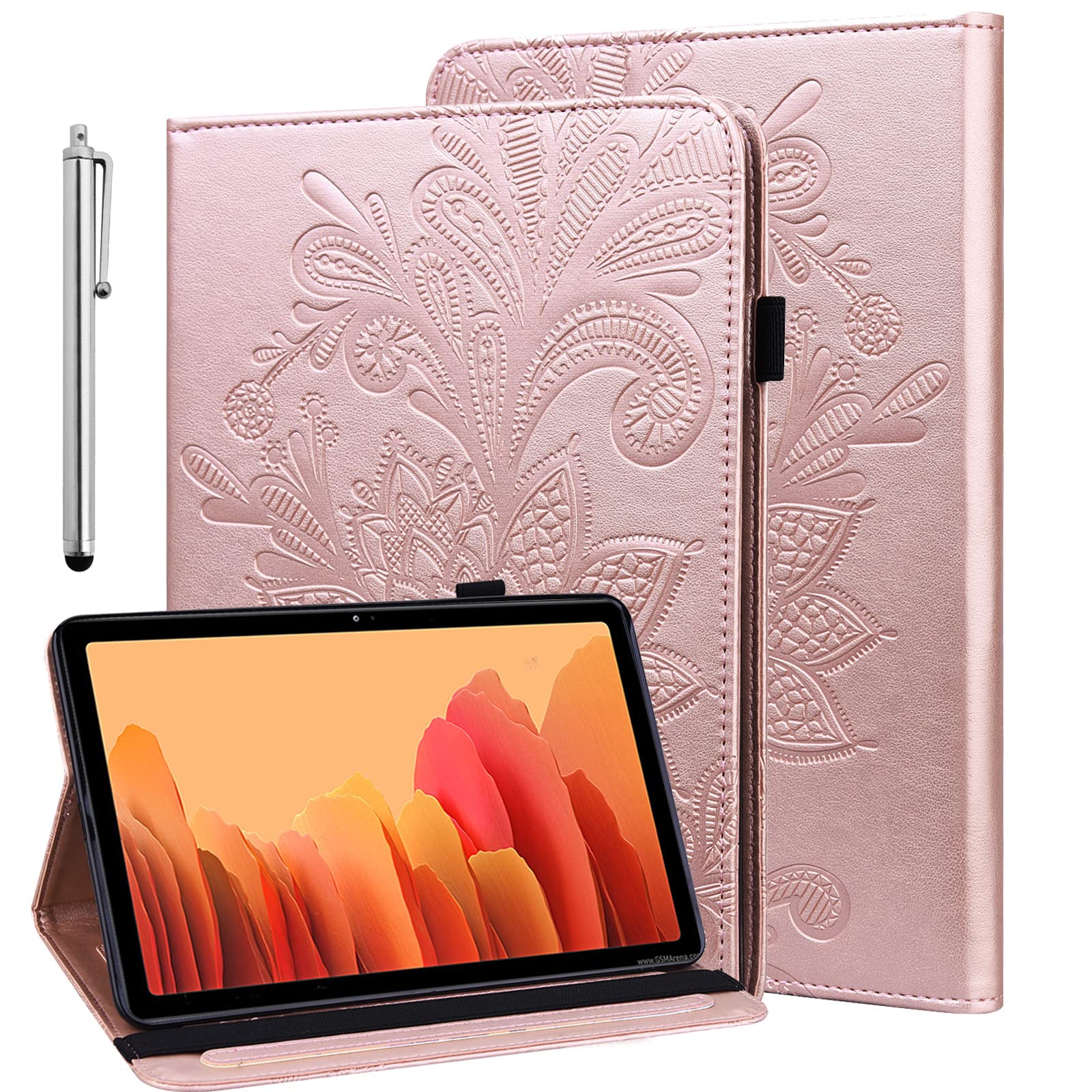 GLANDOTU Case for Lenovo Tab M10 Plus 3rd Gen 10.6 inch 2022, Lightweight Folio Flip PU Leather Cover, Fold Stand Function for Lenovo M10 Plus 3rd Gen Tablet Case (with Stylus pen)【Rose gold】