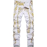 COOSVEN Mens Printed Jeans - Premium Jeans for Men Slim Fit - Skinny Stretch Denim Printed Pants for Men
