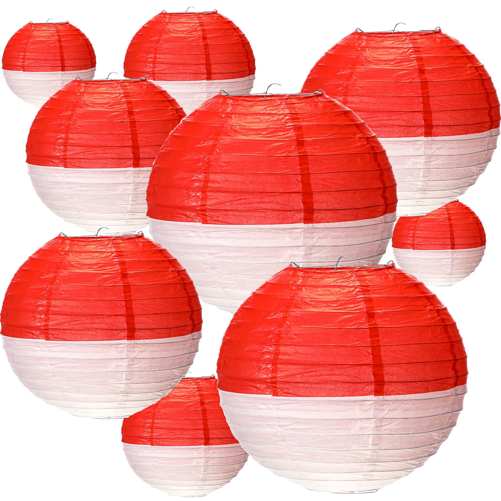 Photo 1 of Honoson 9 Pcs Paper Lanterns Decorative Hanging Round Paper Lanterns 8" 10" 12" Red and White Ball Lamps for Birthday Theme Party