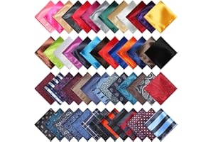 JAGELY 52 Pcs Pocket Squares for Men Soft Silk Handkerchiefs for Suit Accessories Wedding Business Banquet 9.06 x 9.06'', 52 Styles
