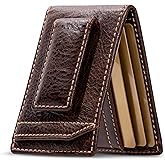 House of Jack Co. Ivor Bifold Money Clip Wallet for Men, Slim Front Pocket Wallet with Strong Magnetic Clip, Exterior ID Window, Full Grain Cowhide, Brown