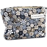 STARDW Aesthetic Floral Makeup Bag Cute Small Cosmetic Bags for Women Girls, Travel Toiletry Bag Large Capacity Zipper Makeup Pouch, Purse Organizer Pouches