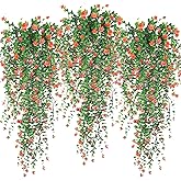 Artificial Hanging Flowers, 3 Pcs Fake Hanging Plants Decor, Artificial Vines for Outdoors, UV Resistant No Fade Artificial Plants Suitable for Indoor Decoration Outdoor Porch Courtyard (Orange)