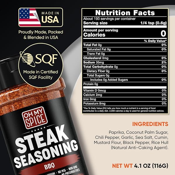 STEAK SEASONING BBQ RUB MIX – GLUTEN FREE & LOW SODIUM MEAT SEASONINGS FOR BEEF, RIB & RIBEYE. STEAK SEASONING FOR GRILLING. BBQ SEASONINGS FOR COOKING. STEAKS SALT BLEND. SMOKING STEAKS RUBS. 4.1OZ