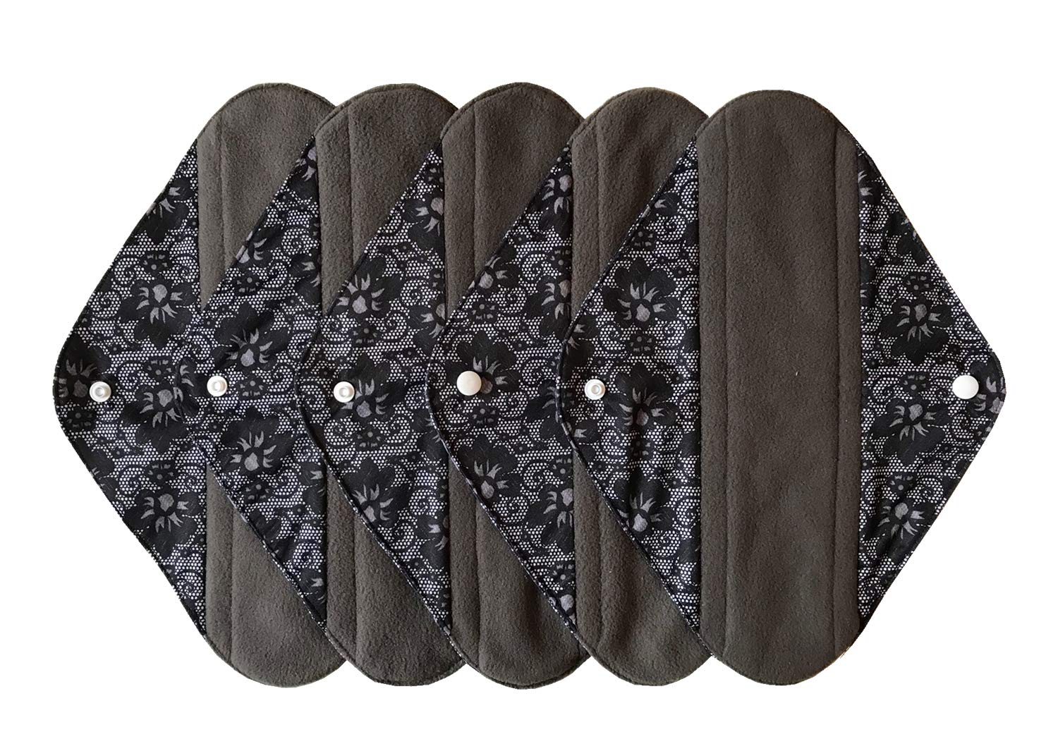 5 Pieces Charcoal Bamboo Mama Cloth/Menstrual Pads/Reusable Sanitary Pads (Black lace, Heavy (12 inch))