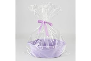 JUNBOLE Baby Gifts Basket Empty with Gifts Bag and Ribbon12”x8”x5” Cute Gifts Basket to Fill Easter Basket Birthday Basket Small Woven Cotton Rope Basket Baby Toy Baske(purple, regular)