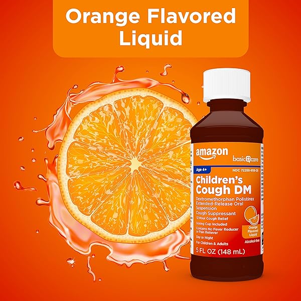 AMAZON BASIC CARE CHILDREN’S COUGH SUPPRESSANT DM SYRUP, ORANGE FLAVOR, 5 FLUID OUNCES