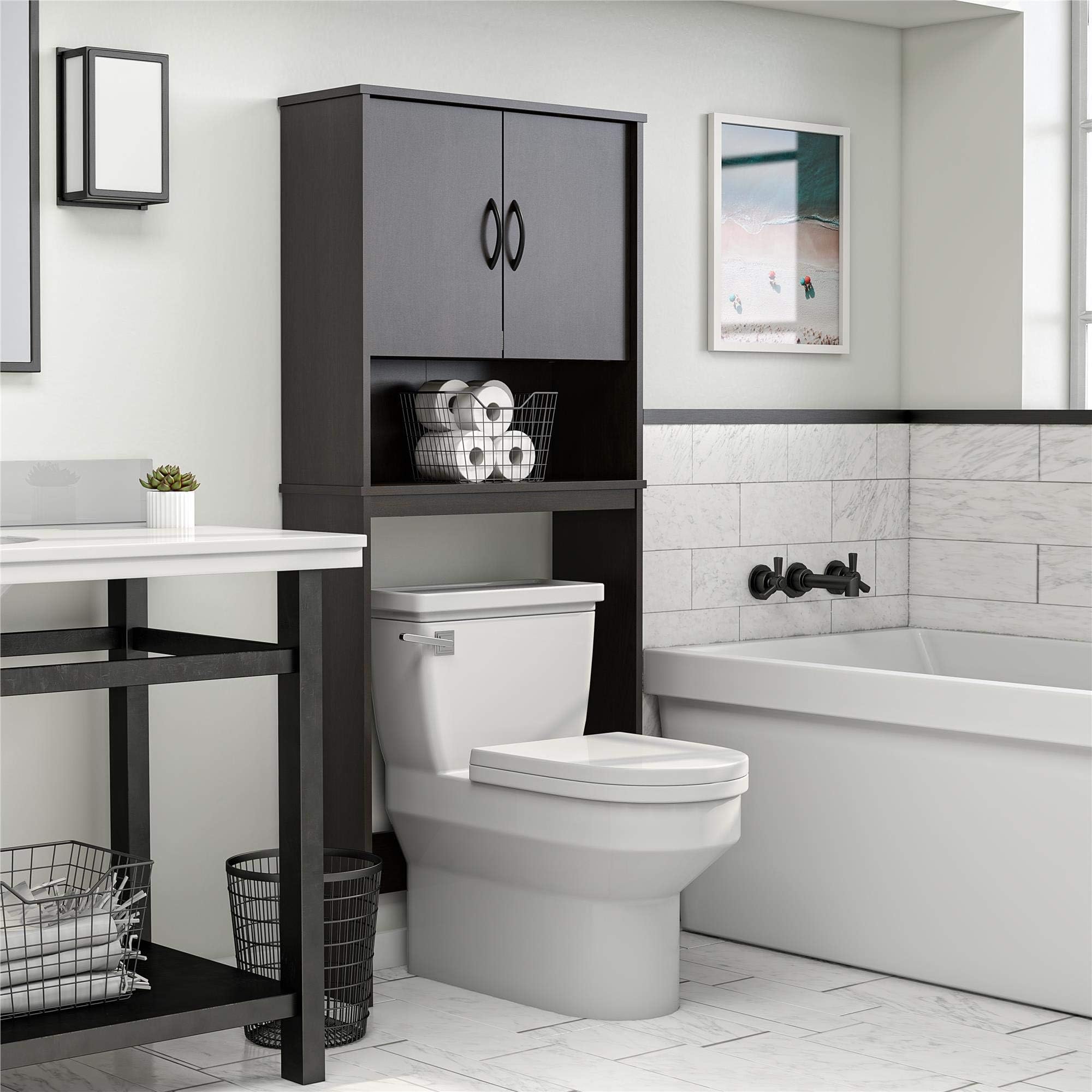 Ameriwood Home Classic Over The Toilet Storage Cabinet, 63.6”H x 26.69”W x 9.84”D, Espresso