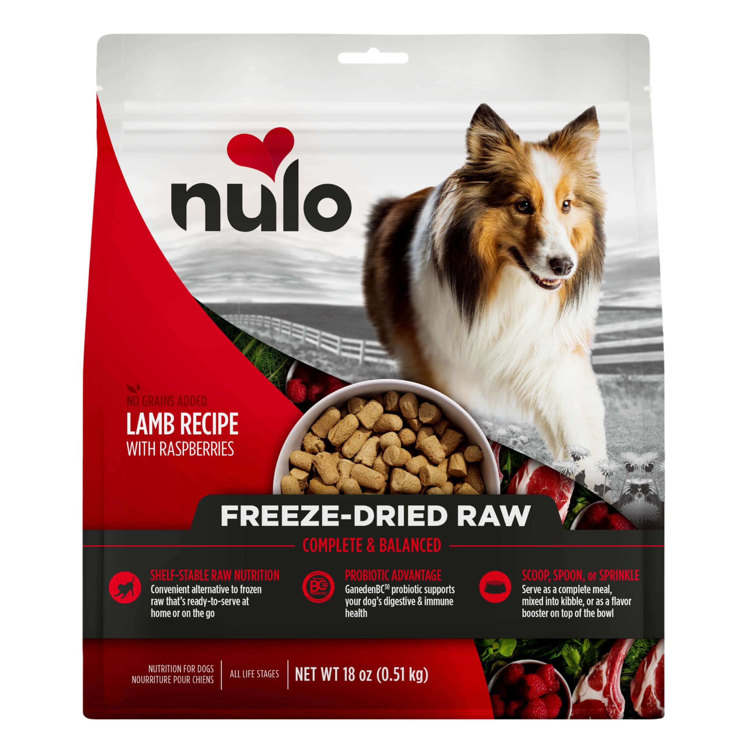 Nulo Freeze-Dried Raw Lamb Recipe with Raspberries Complete and Balanced Dry Dog Food Kibble, 18 Ounce Bag Image
