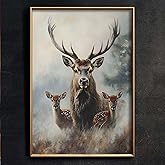Abstract Deer Canvas Wall Art Farmhouse Vintage Deer Painting Moose Print Forest Animal Pictures Wall Decor Farmhouse Landscape Paintings Vintage Forest Animal Prints Bedroom 16x24in No Frame