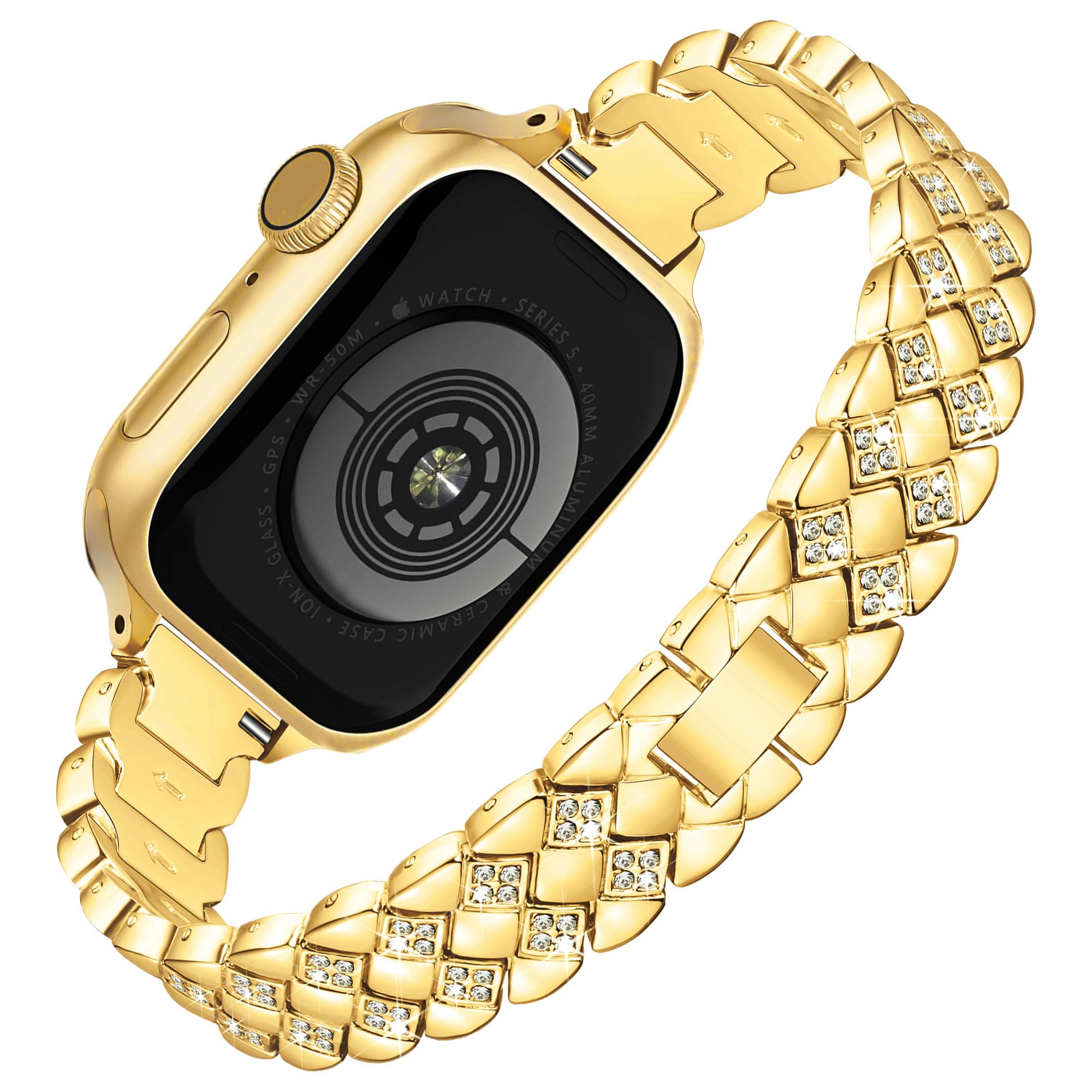 Vamyzji Compatible with Apple Watch Strap 46mm 49mm 45mm 44mm 42mm(S3 2 1), Slim Metal Strap for Apple Watch Series 11 10 9 8 7 6 5 4 SE 3 2 1,Ultra 3 2 1, Bling Designer iWatch Bracelet Women Ladies