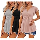 Ekouaer Maternity Shirts 3 Packs Flying Short Sleeve Nursing Tops Pregnancy Clothes