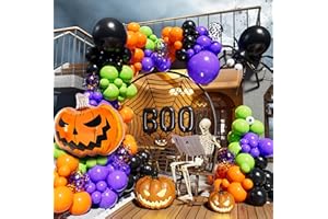 HAOLONGFA Halloween Balloons Garland Arch Kit,126pcs DIY Halloween Party Balloon With Black,Orange,Purple,Fruit Green,Confetti,Balloons,Boo,Spider,Pumpkin Foil Balloon for HalloweenParty Decorations Indoor