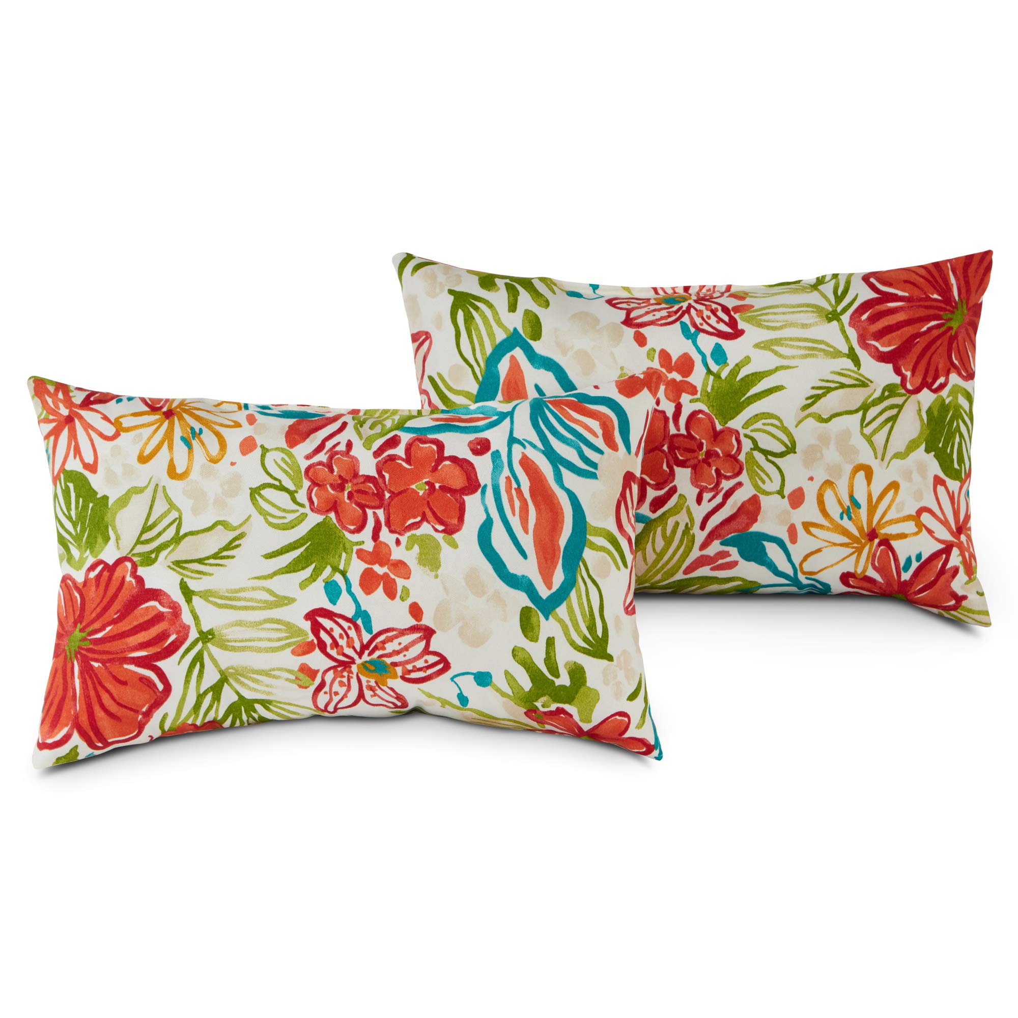 Greendale Home Fashions Outdoor 19x12 inch Rectangle Decorative Throw Pillow, 2-Pack, Garden Floral 2 Count