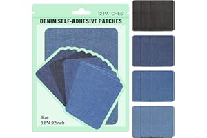 HAZARA Premium Denim Self Adhesive Patches,Jean Patches for Inside Jeans & Clothing Repair for Jeans Jacket Denim Mending and Decorating, 12Pieces Size 3.8" by 4.92", Black, Navy Blue, Dark Blue, Light Blue
