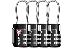 Fosmon Luggage Locks TSA Approved 4 Pack, 3-Digit Travel Wire Cable Lock with Zinc Alloy Body for Suitcase Bag Toolbox Backpa