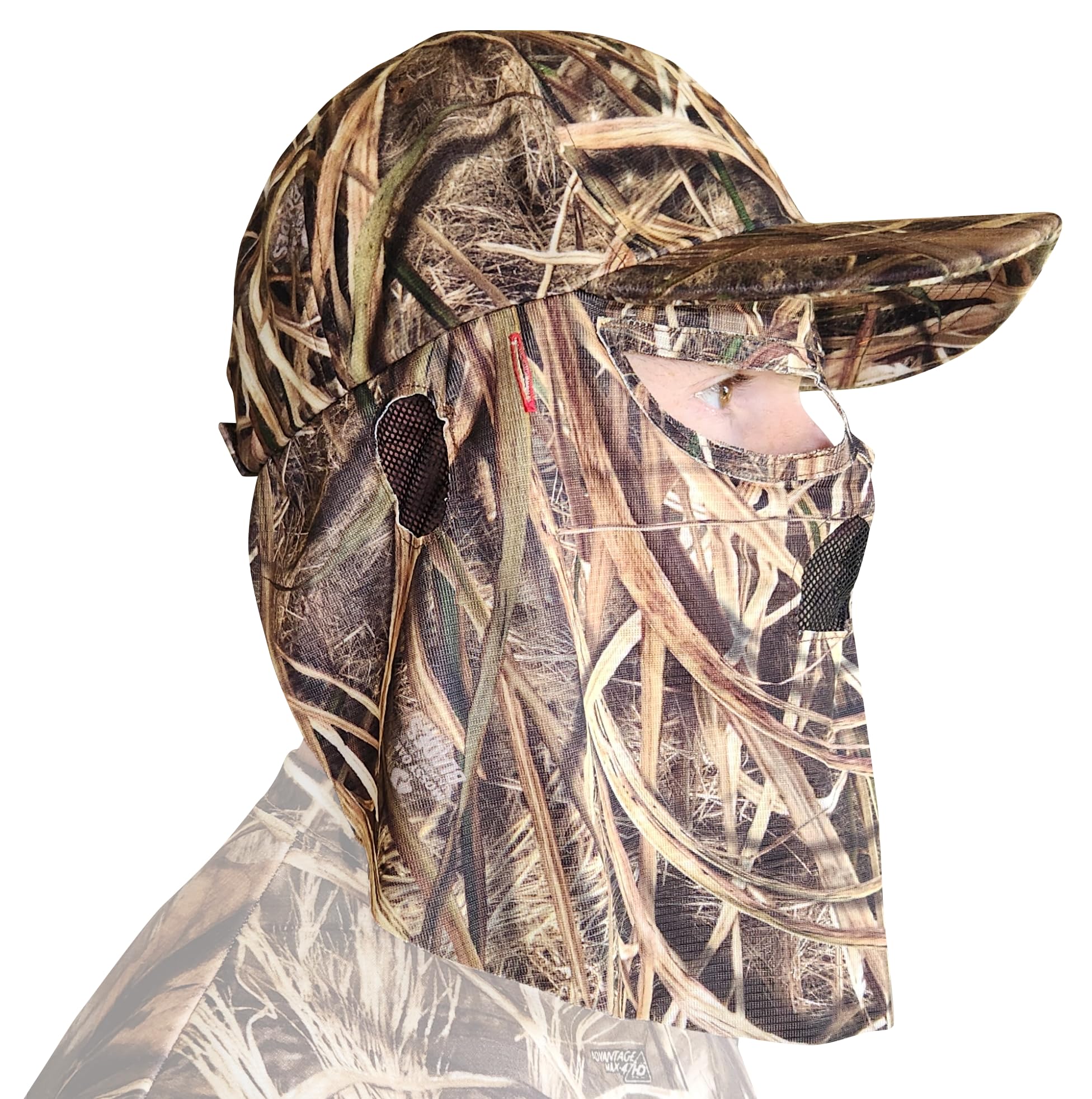 QuikCamo Mossy Oak Shadow Grass Blades Camo Hat with Built-in Face Mask for Hunting, Duck's Unlimited Official Waterfowl Pattern (OSFM Adjustable Rear Closure), Mossy Oak Shadow Grass Blades Camo