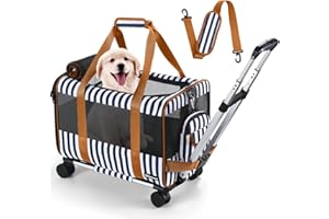 GOODIO Dog Cat Carrier with Wheels TSA Airline Approved Rolling Pet Carrier, Portable Pet Carrier with Telescoping Handle and Detachable