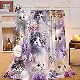 Kawaii Cat Blanket - Soft Cozy Kitten Plush Throw Blanket, Super Warm Fleece Fuzzy Bedding Blanket for Kids, Girls, Boys, Women Bed Decor Stuff, 40"X50"