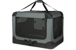 Amazon Basics 4-Doors Portable Soft-Sided Folding Travel Crate Kennel for cat, Dog, and Other Small Animals, Grey, M 30" x 21" x 21"