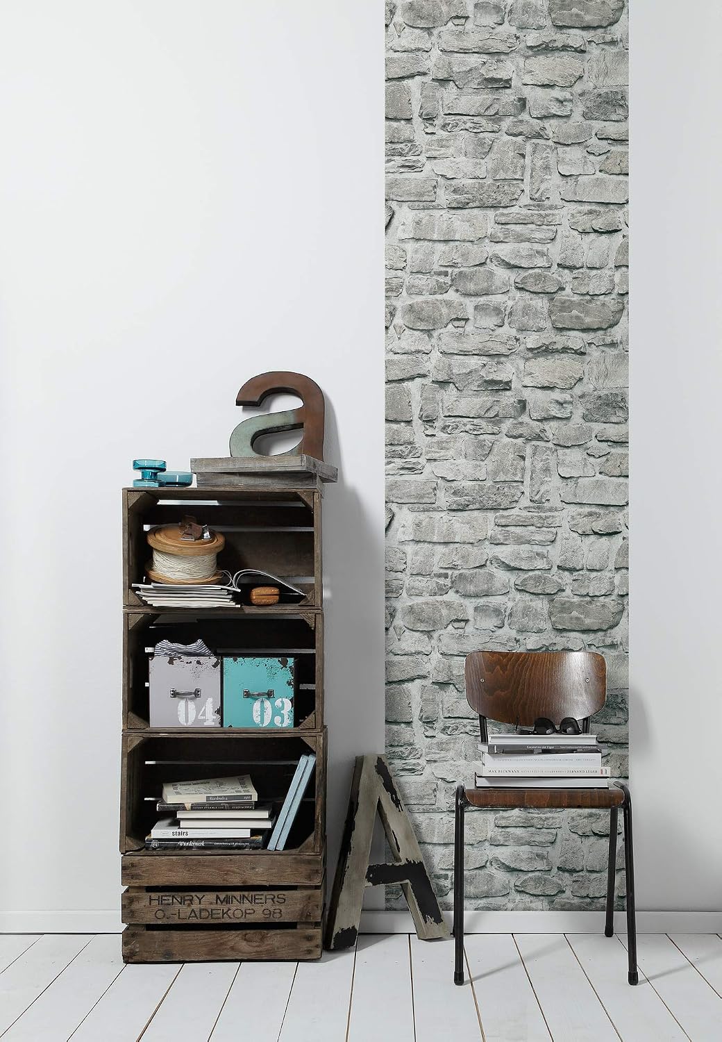 Livingwalls 368461 36846-1 Self-Adhesive Panel 3D Natural Stone Look 2.50 m x 0.52 m White/Grey Made in Germany