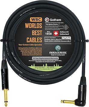 Amazon Com 40 Foot Gotham Gac 1 Ultra Pro Premium Low Cap 21 Pf F Guitar Bass Instrument Cable W Neutrik Gold Straight To Angled Inch 6 35mm Ts Connectors Custom Made By