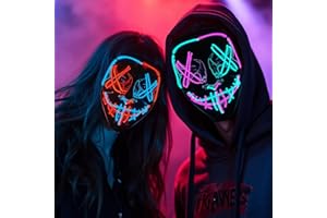 HITTOYS 2 Pack Purge Masks Halloween Masks LED Light Up, Cosplay Costume for Men Women Scary Face Maks for Party Carnival Gift