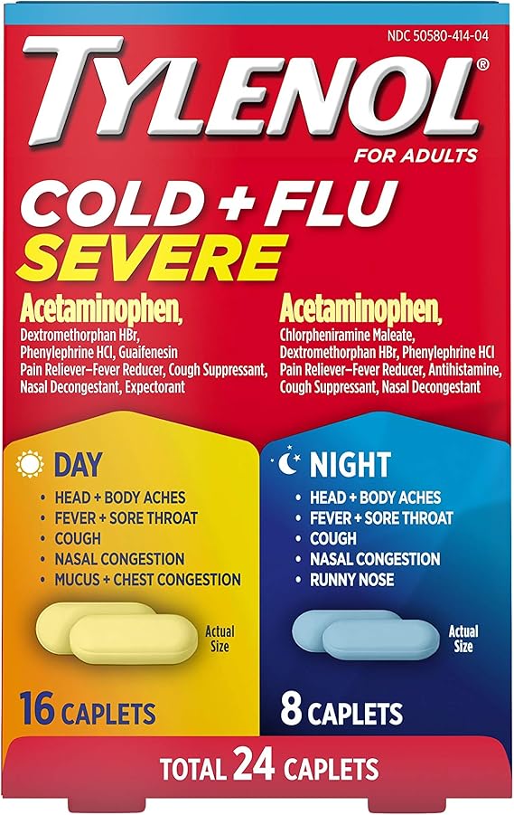 Amazon Com Tylenol Cold Flu Severe Day Night Caplets For Fever Pain Cough Congestion Relief 24 Ct Health Personal Care