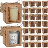 ReliThick 50 Set Candle Gift Box Transparent Gift Packaging for 4-10 oz Candles 50 Paper Thank You Tag for Wedding Birthday Baby Shower Party Favor, 3.35x3.35x3.94 in(Kraft,Square)
