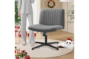 Brick Attic Criss Cross Legged Armless Desk Reading Chair, Ergonomic Wide Seat Vanity Swivel Desk Chair, Height Adjustable Comfortable Computer Chair for Living Room, Vanity Accent Chair Darkgray